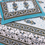 Mustard Yellow-Blue Cotton Queen Size Bedsheet 1