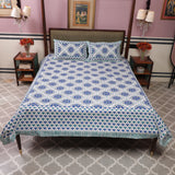 Cotton Queen Size Bedsheet Lapis Blue Palmette Print
