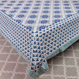 Cotton Queen Size Bedsheet Lapis Blue Palmette Print 3