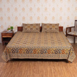 Cotton Queen Size Bedsheet - Yellow Floral Ogee
