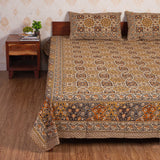 Cotton Queen Size Bedsheet - Yellow Floral Ogee