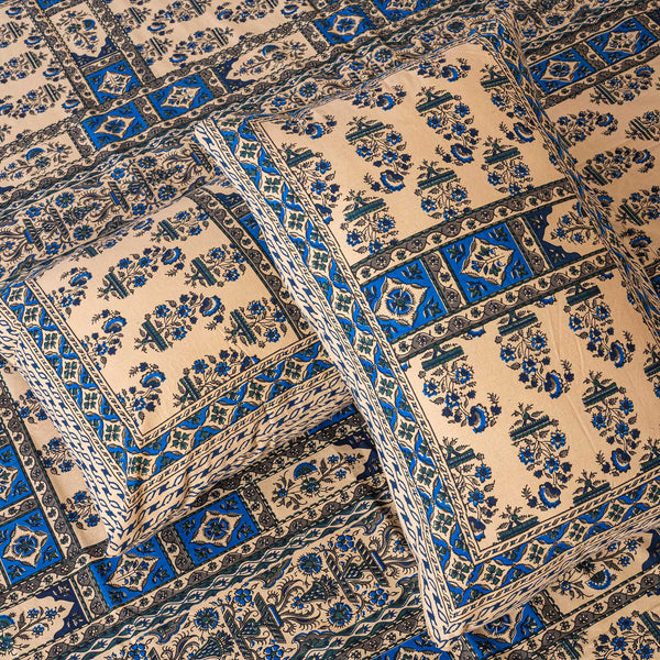 Cotton Queen Size Bedsheet - Blue Paisley booti