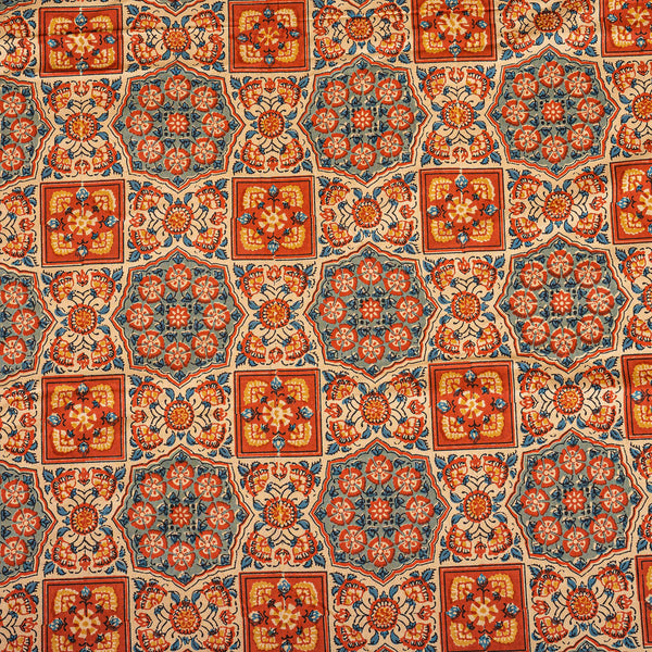 Cotton Queen Size Bedsheet - Orange Floral Ogee