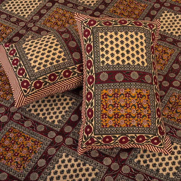 Cotton Queen Size Bedsheet - Dark Yellow Floral Square