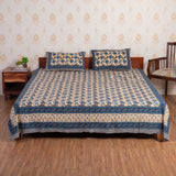 Cotton Queen Size Bedsheet - Electric Blue Floral Jaal