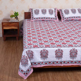 Cotton Queen Size Bedsheets - Pink Marigold