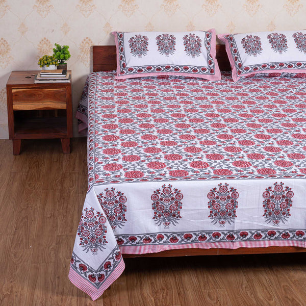 Cotton Queen Size Bedsheets - Pink Marigold