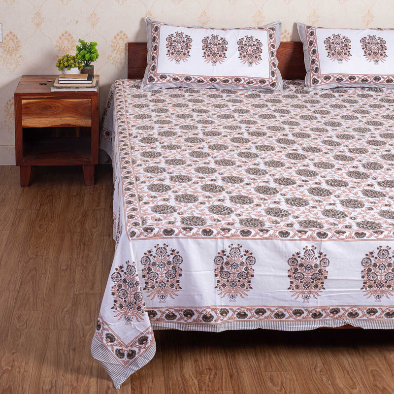 Cotton Queen Size Bedsheet - Grey Marigold