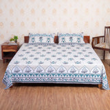 Cotton Queen Size Bedsheet - Blue Floral Bliss