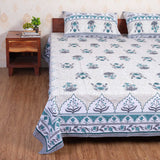 Cotton Queen Size Bedsheet - Blue Floral Bliss