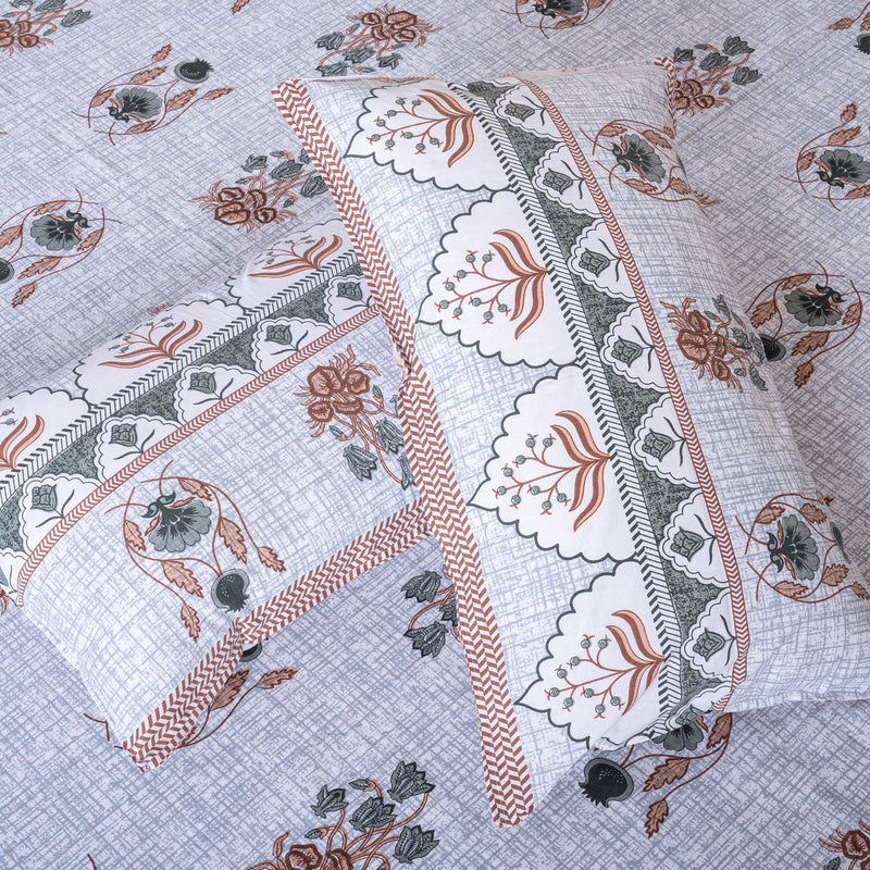 Cotton Queen Size Bedsheet - Light Orange Motifs