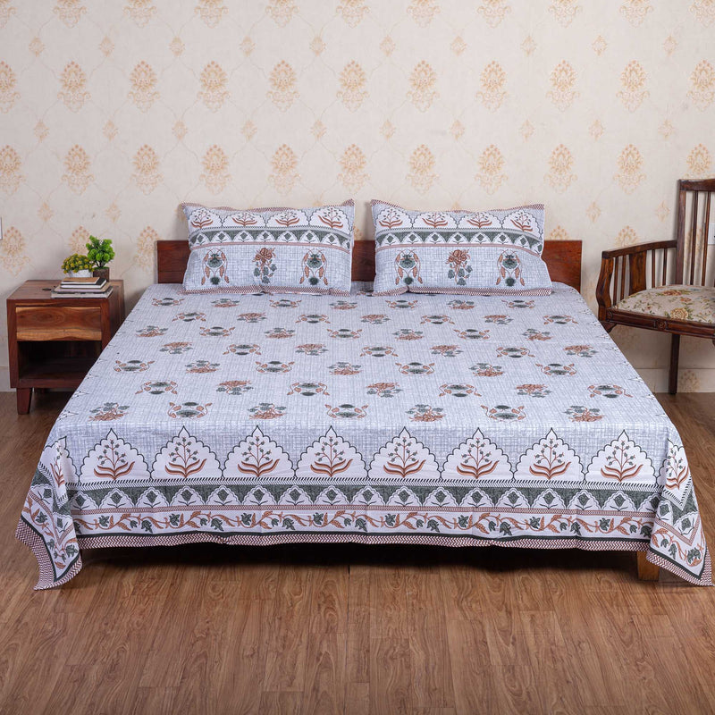 Cotton Queen Size Bedsheet - Light Orange Motifs