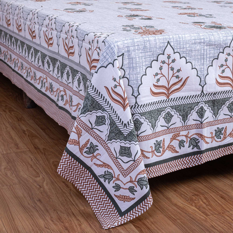 Cotton Queen Size Bedsheet - Light Orange Motifs