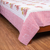 Cotton Queen Size Bedsheet - Pink Leaf Print