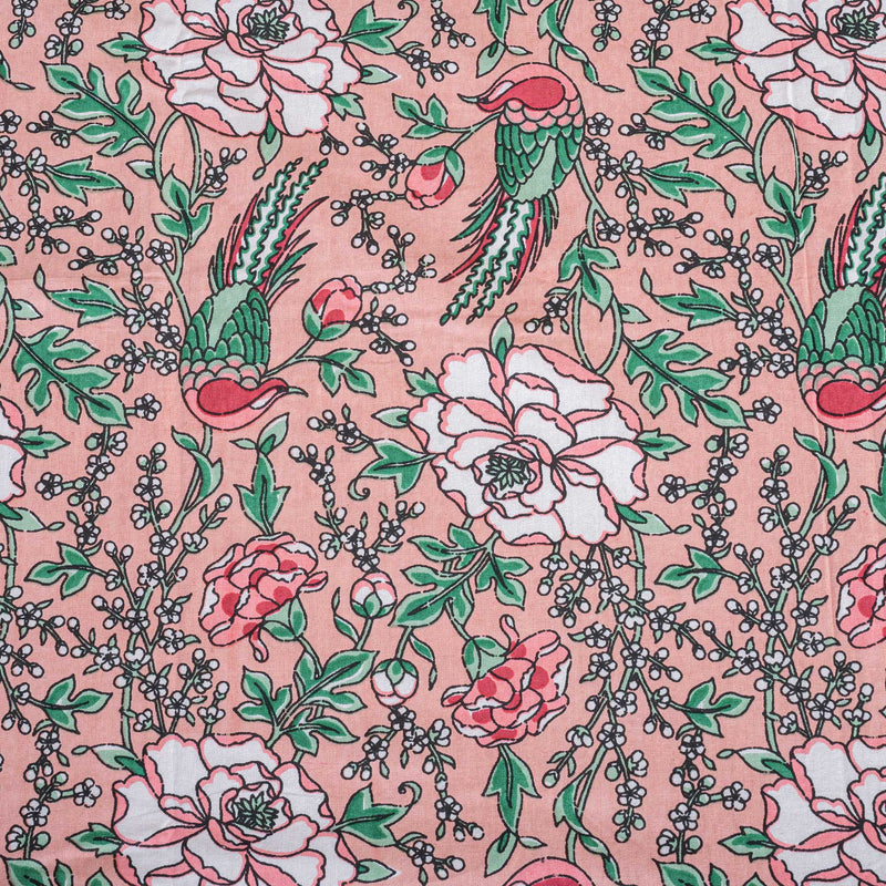Cotton Queen Size Bedsheet - Rose Pink Floral Jaal