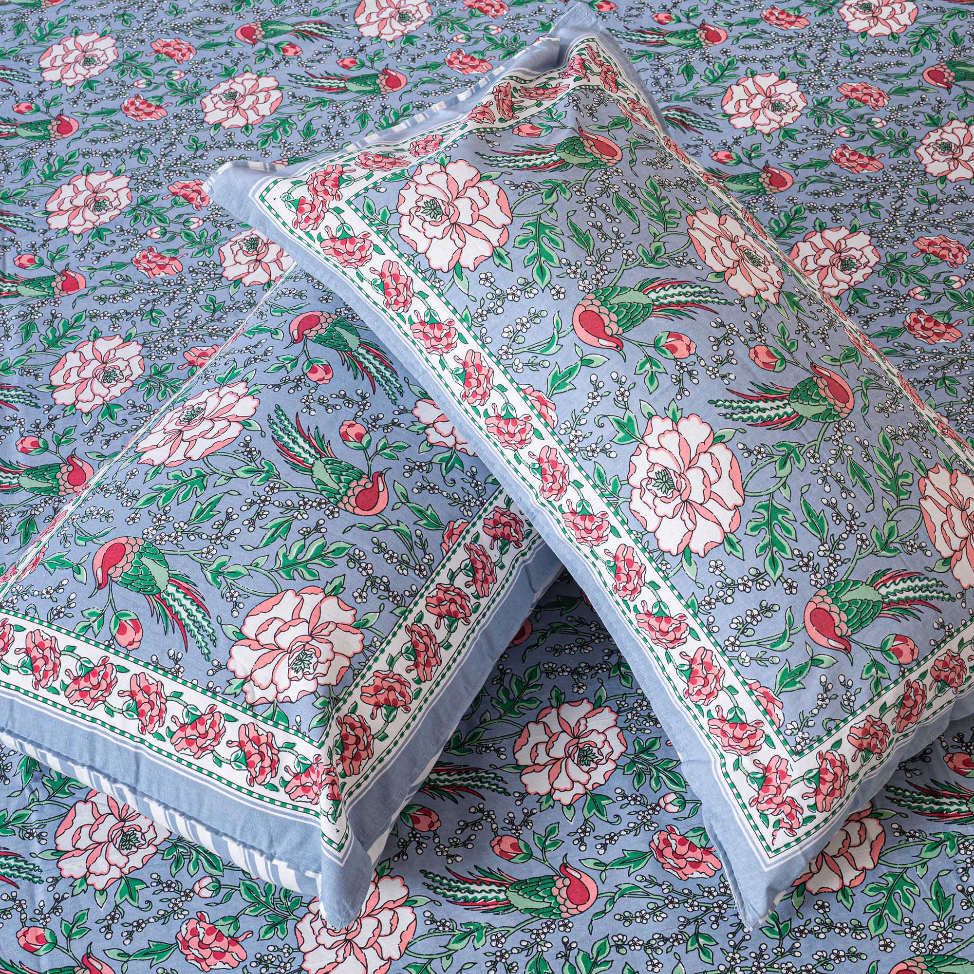 Cotton Queen Size Bedsheet - Pink Peacock