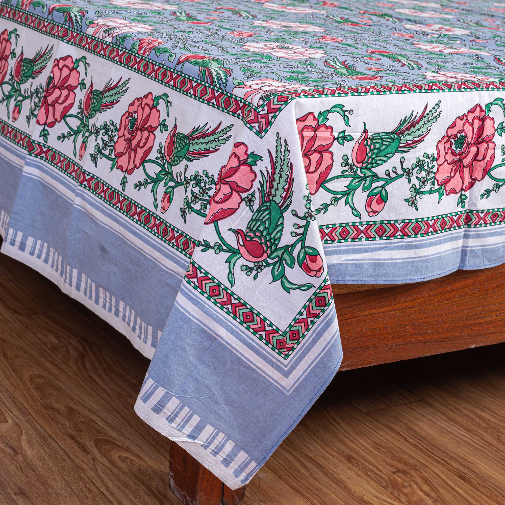 Cotton Queen Size Bedsheet - Pink Peacock
