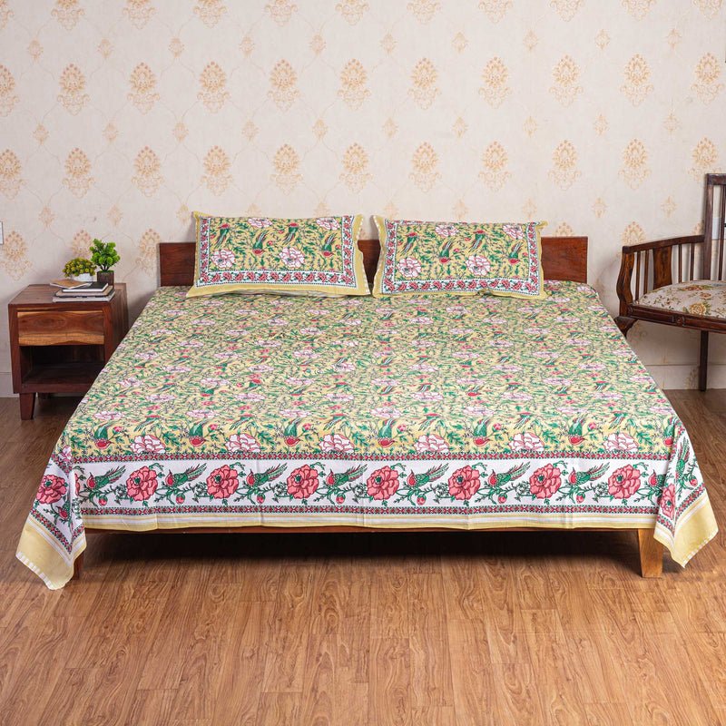 Cotton Queen Size Bedsheet - Rose Garden