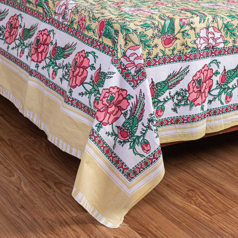 Cotton Queen Size Bedsheet - Rose Garden
