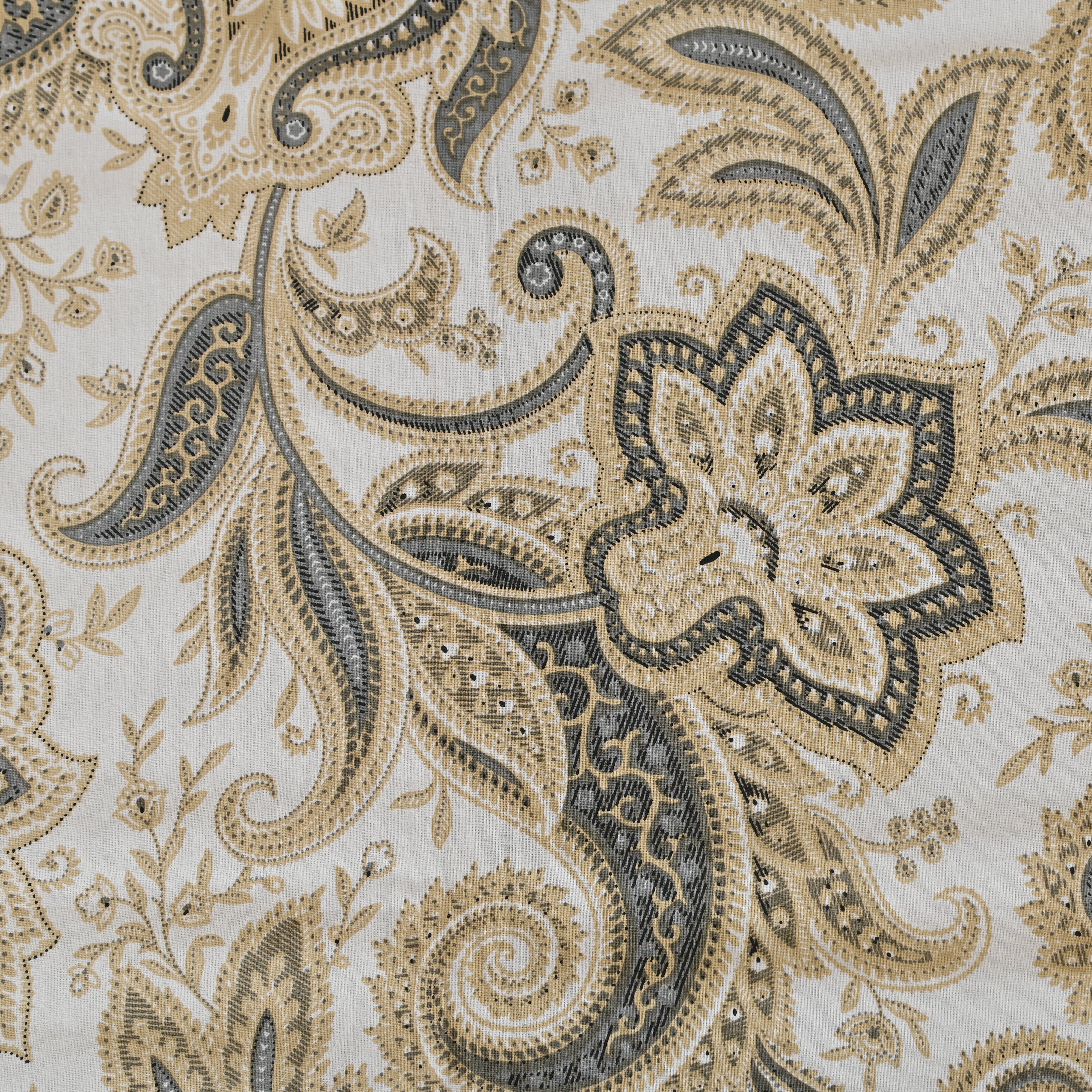 Cotton Queen Size Bedsheet - Grey Paisley Floral Jaal