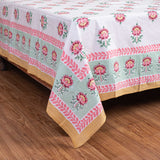 Cotton Queen Size Bedsheet - Lotus Motif
