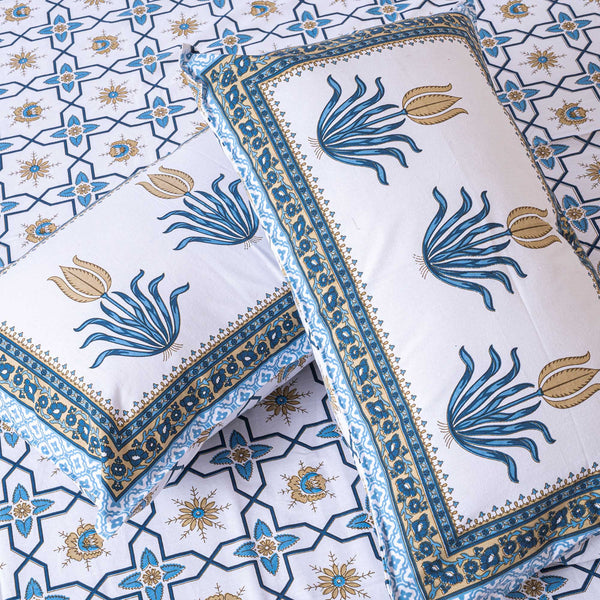 Cotton Queen Size Bedsheet - Blue Trellis