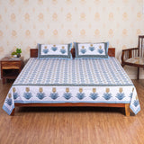 Cotton Queen Size Bedsheet - Blue Trellis