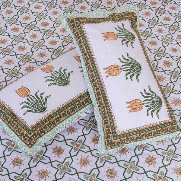 Cotton Queen Size Bedsheet - Green Trellis