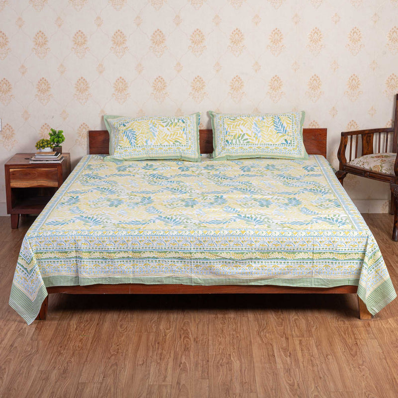 Cotton Queen Size Bedsheet - Leafy Delight