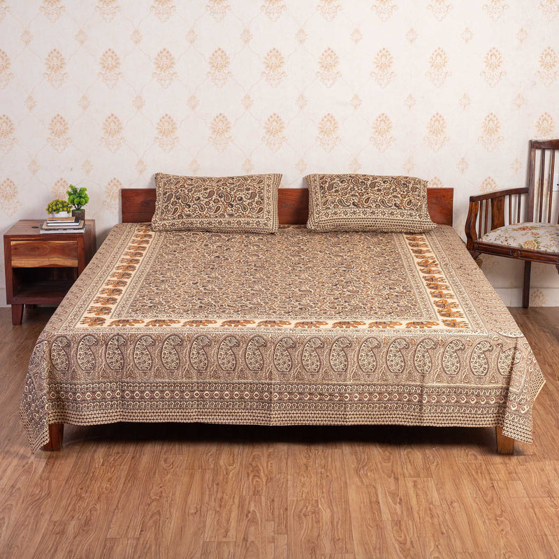 Cotton Queen Size Bedsheet - Grey Keri Print
