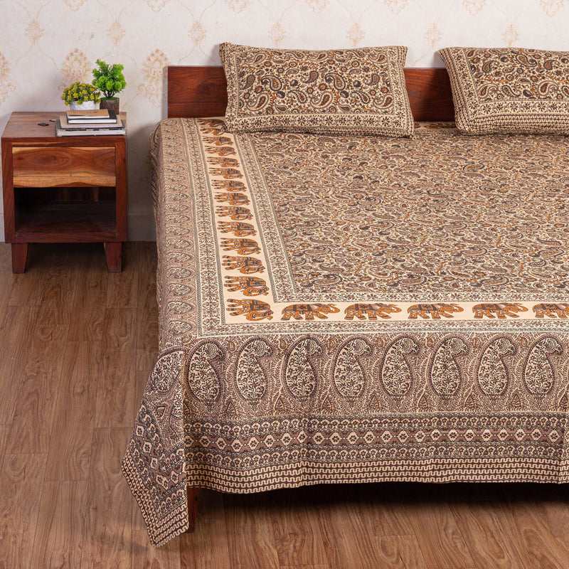 Cotton Queen Size Bedsheet - Grey Keri Print