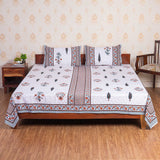 Cotton Queen Size Bedsheet - orange Leaf Booti