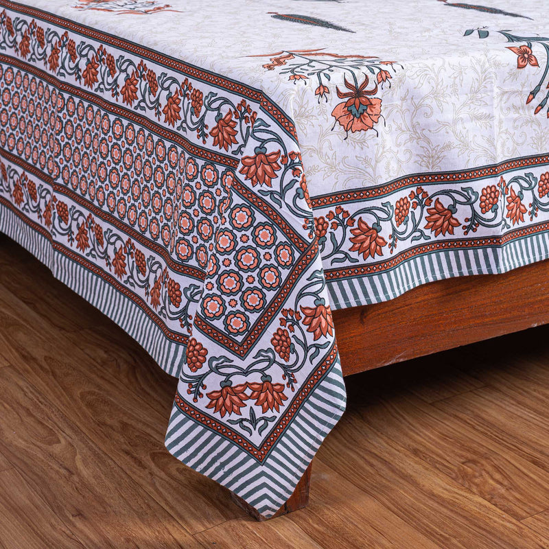 Cotton Queen Size Bedsheet - orange Leaf Booti