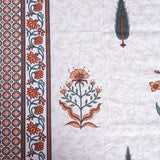 Cotton Queen Size Bedsheet - orange Leaf Booti