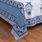 Cotton Queen Size Bedsheet - Blue Leaf Booti