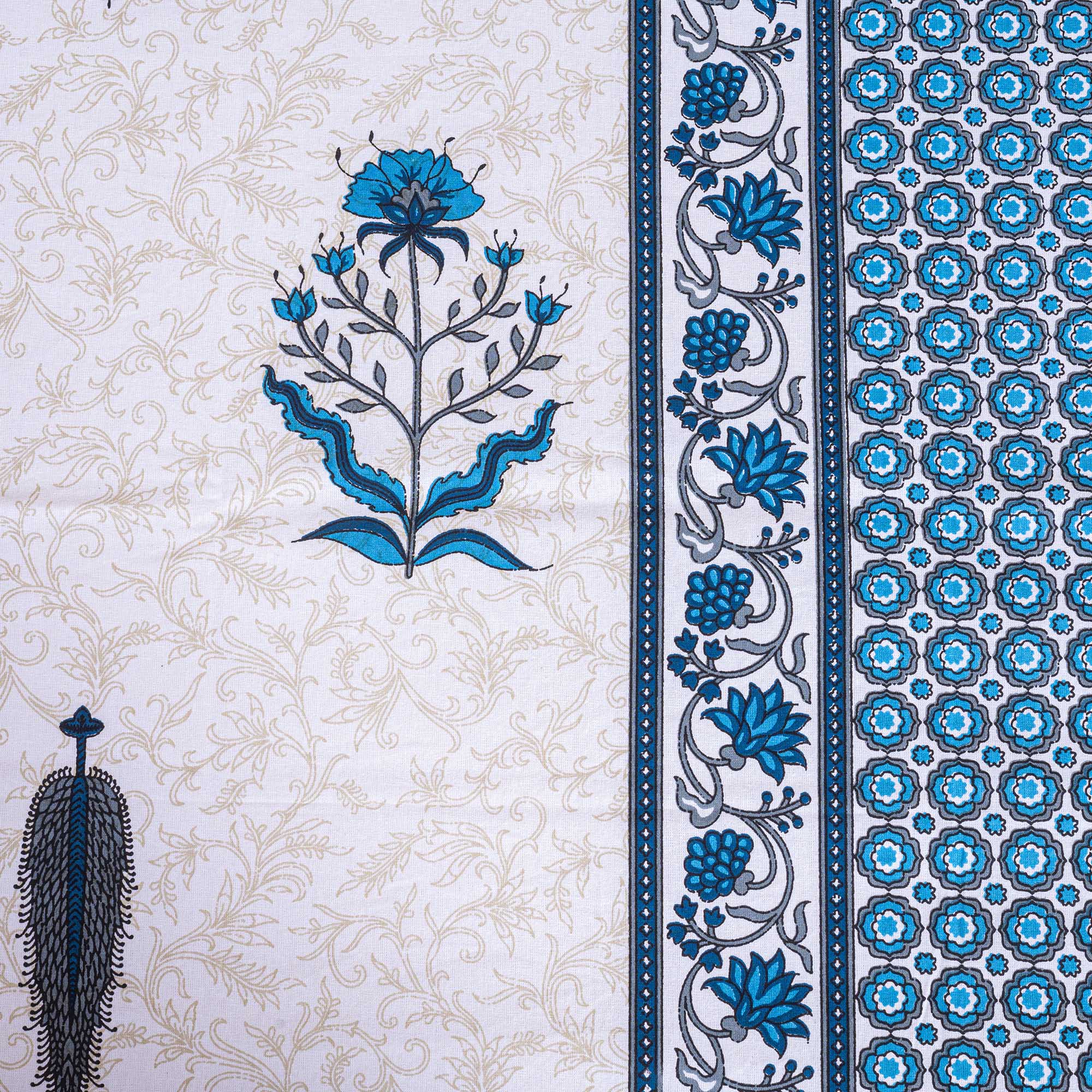 Cotton Queen Size Bedsheet - Blue Leaf Booti