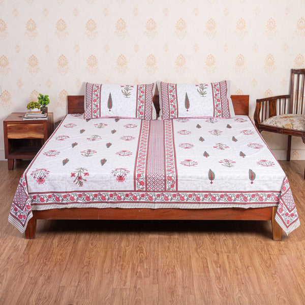 Cotton Queen Size Bedsheet - Hot Pink Floral Booti