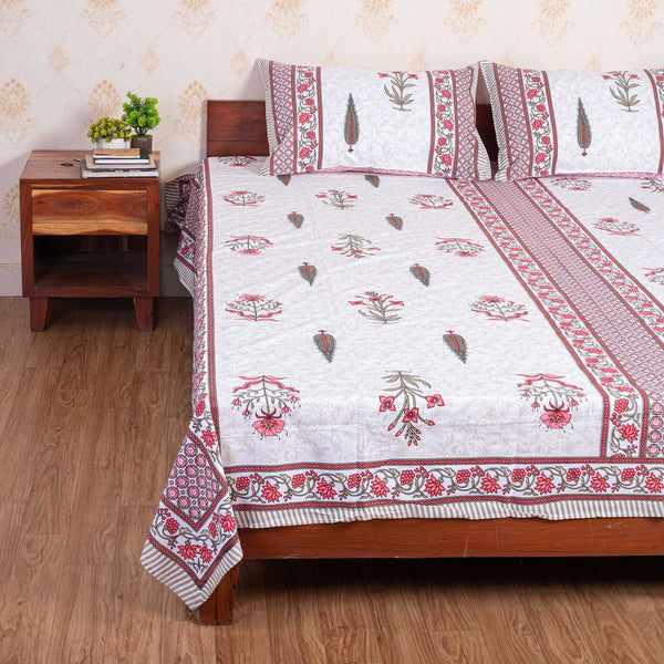 Cotton Queen Size Bedsheet - Hot Pink Floral Booti