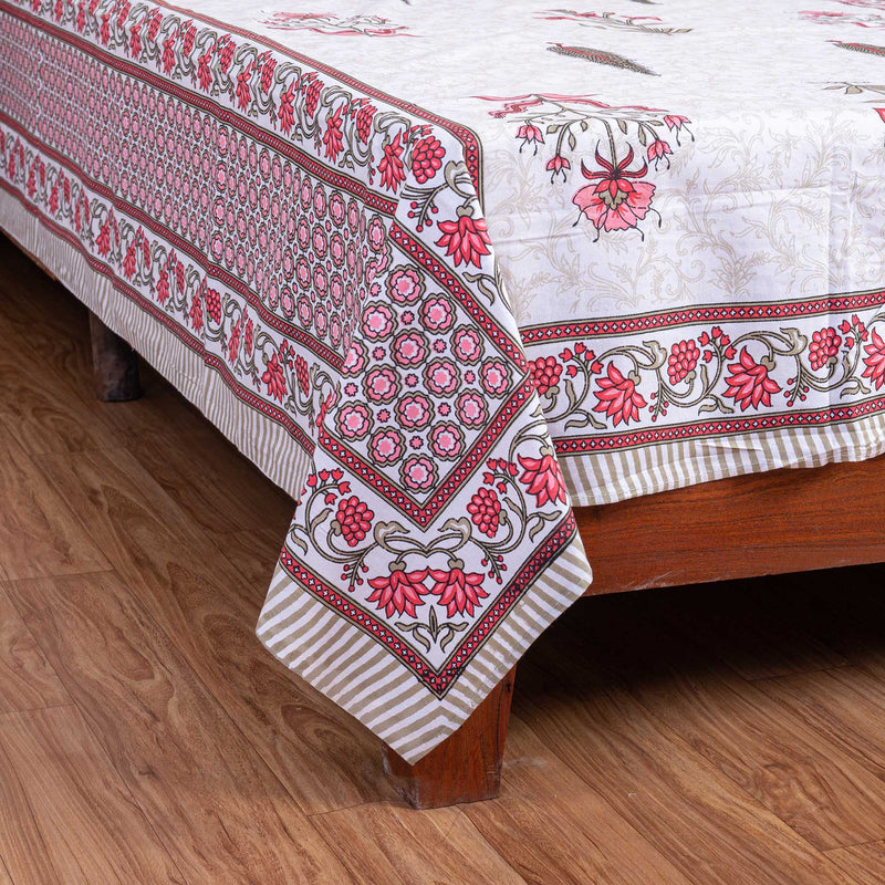 Cotton Queen Size Bedsheet - Hot Pink Floral Booti