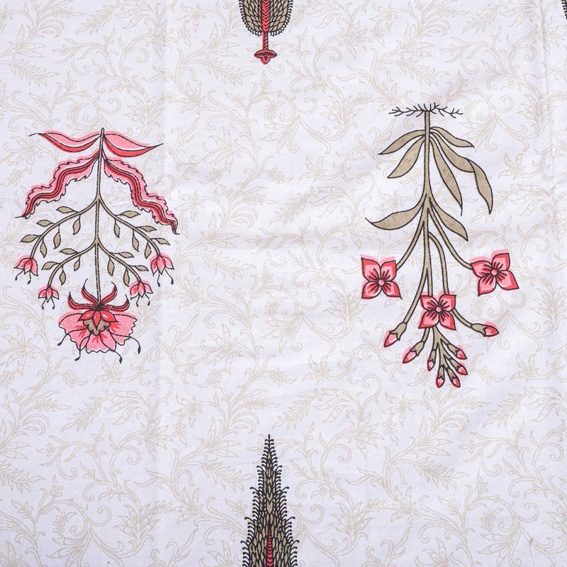 Cotton Queen Size Bedsheet - Hot Pink Floral Booti
