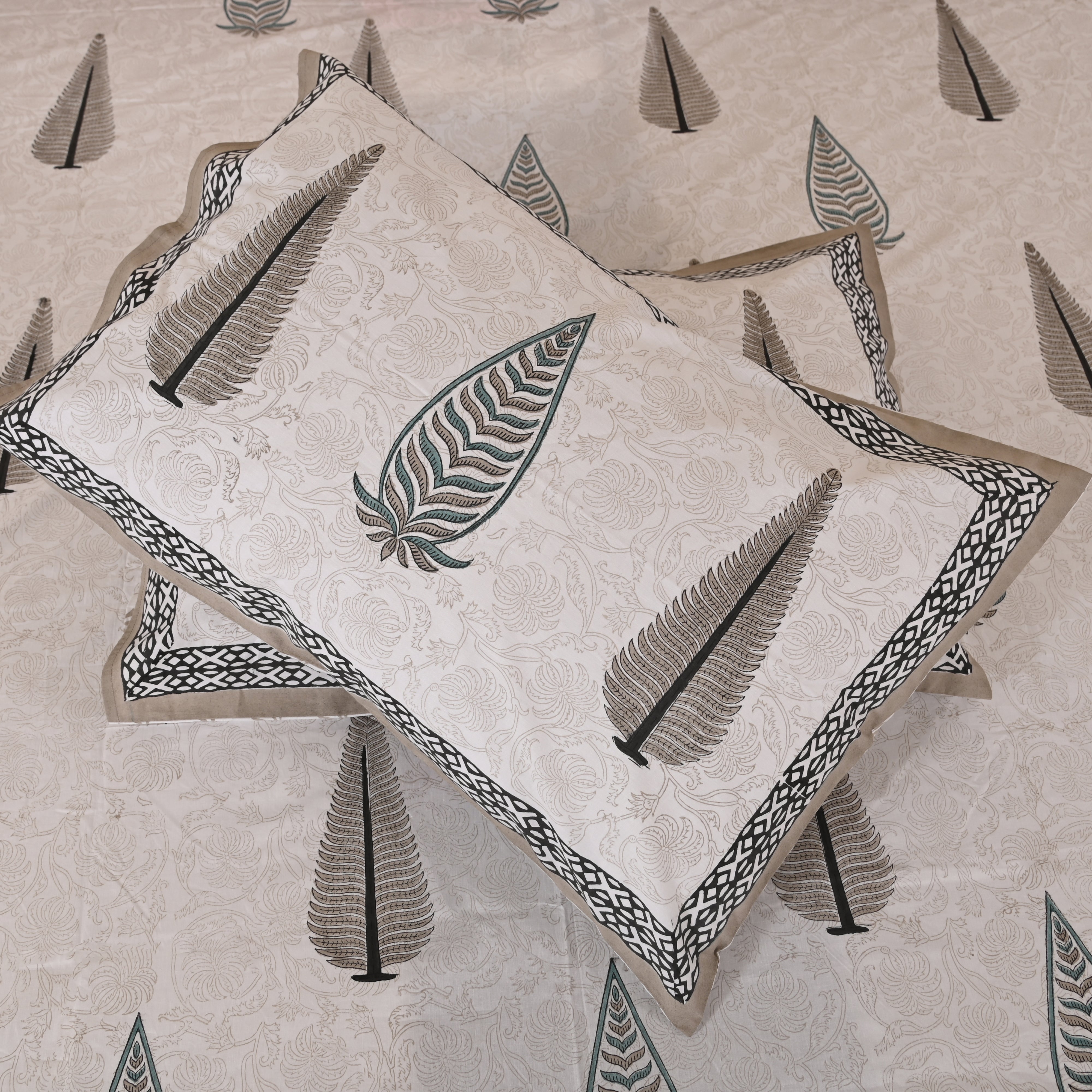 Cotton Block Print Queen Size Bedsheet | Nature's Bouquet