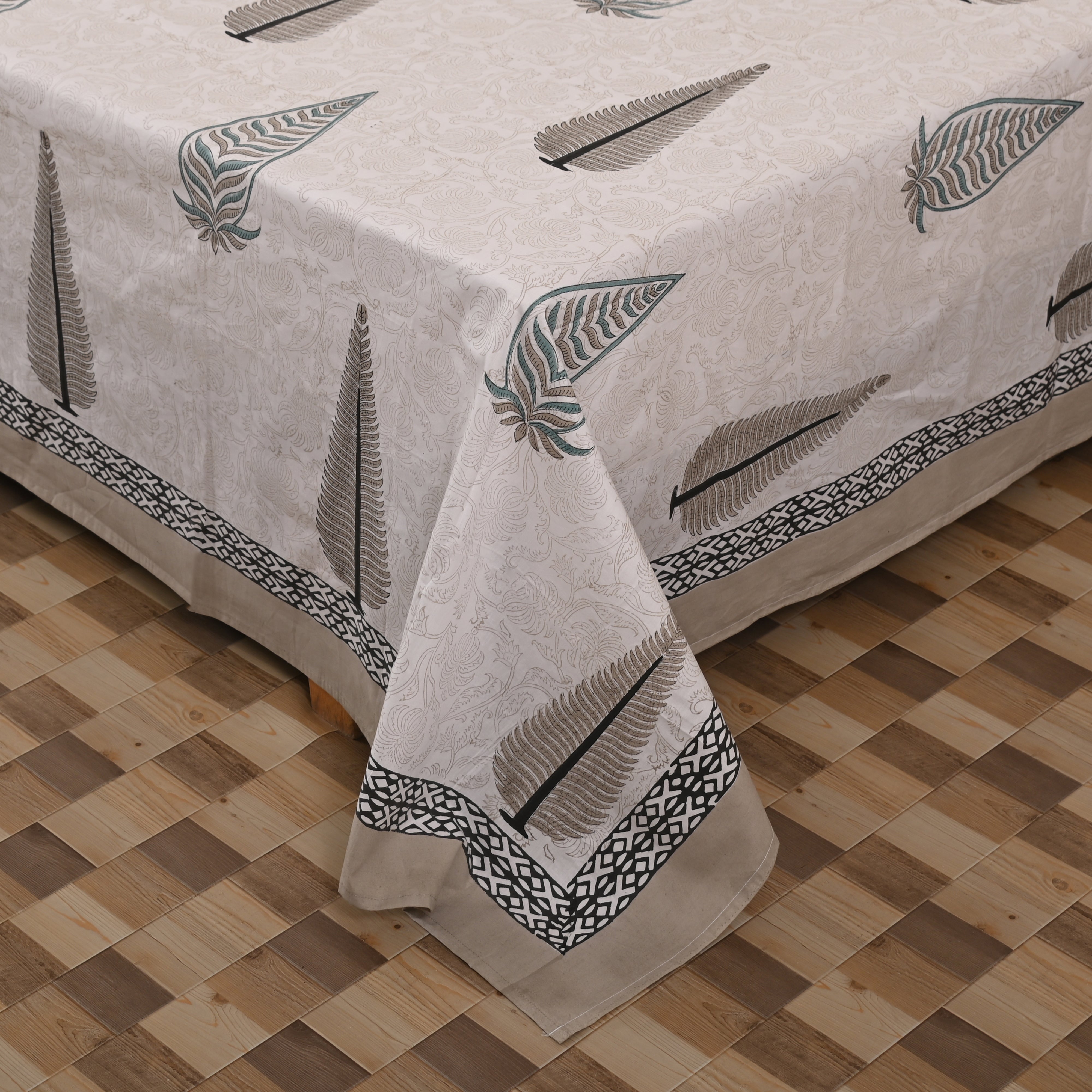 Cotton Block Print Queen Size Bedsheet | Nature's Bouquet