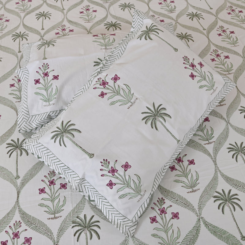Cotton Block Print king Size Bedsheet | Scotch Pine