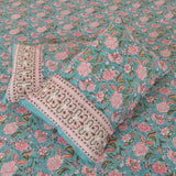 Cotton Floral Jaal Baby Blue Queen Size Bedsheet