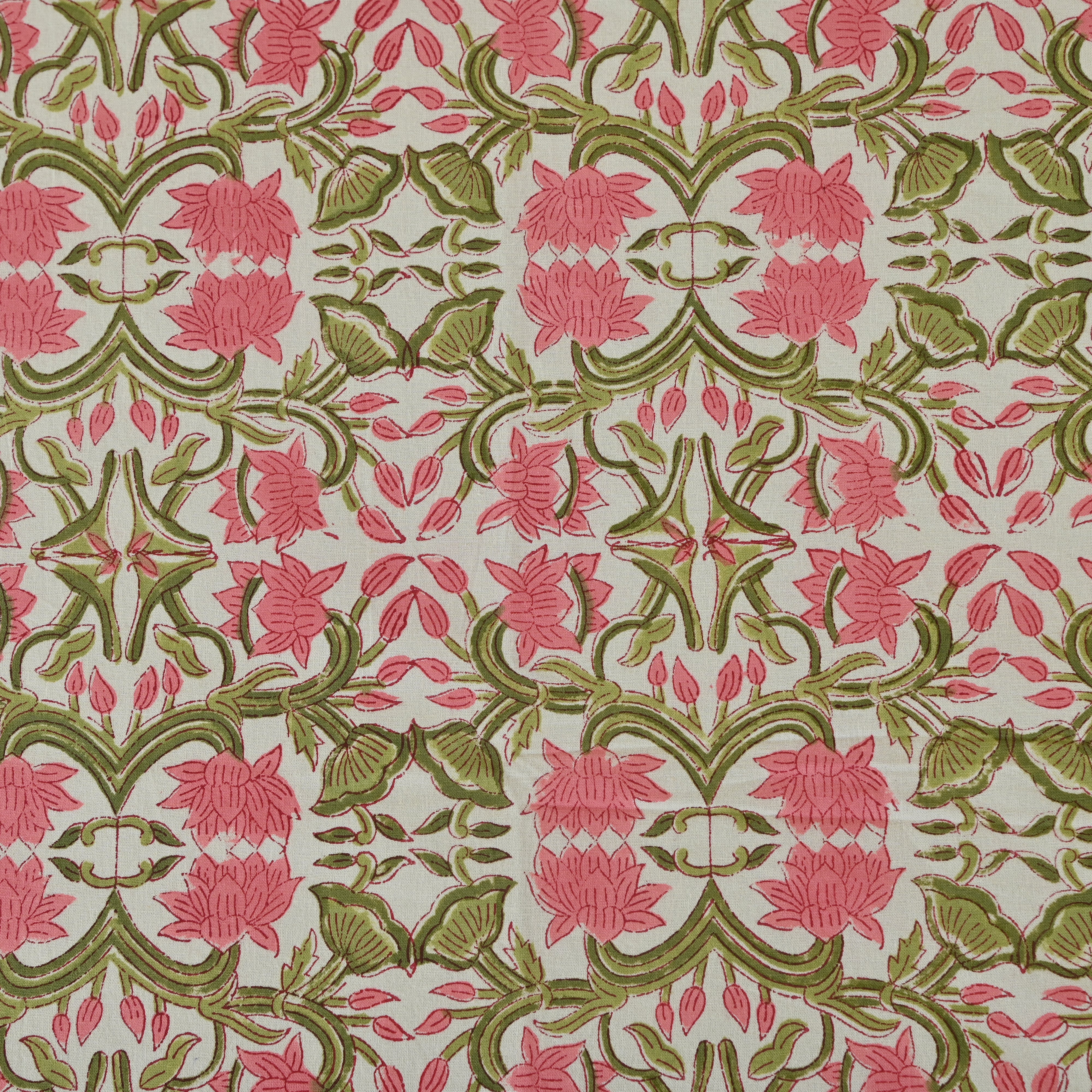 Cotton White King Size Pink Green Floral Jaal Bedsheet
