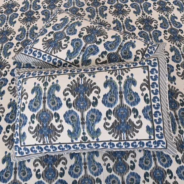 Cotton Jumbo King Size Bedsheet | Blue Trellis