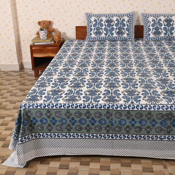 Cotton Jumbo King Size Bedsheet | Blue Trellis