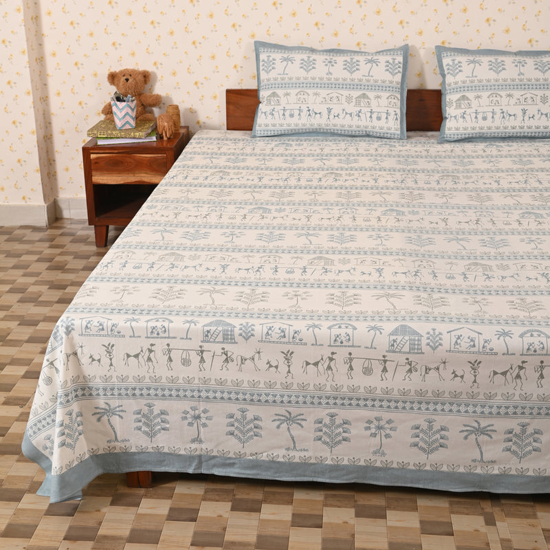 cotton blue village king size bedsheet