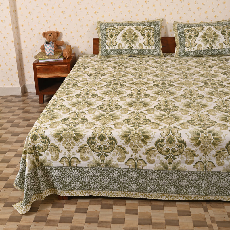 cotton green motifs king size bedsheet