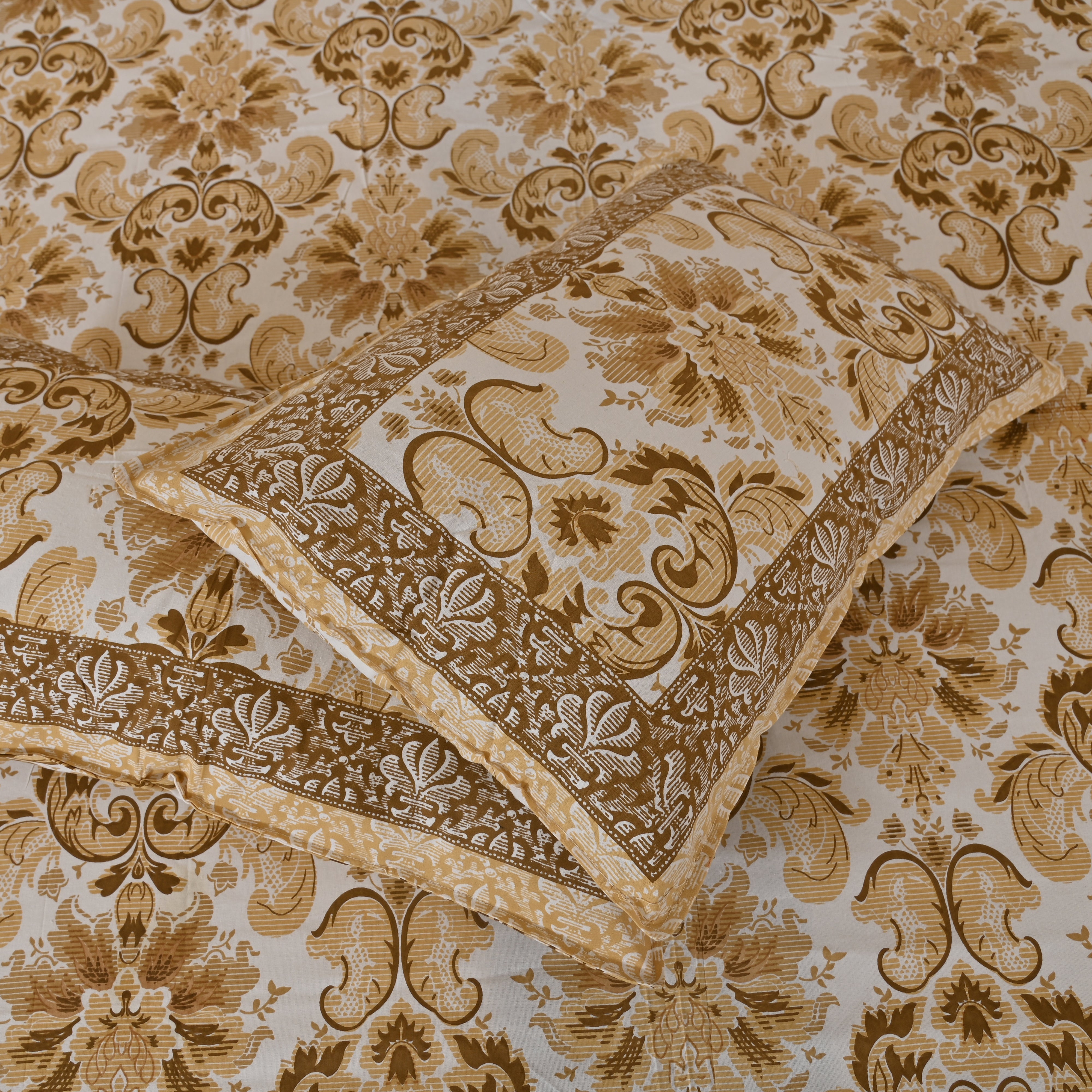 Cotton Yellow Motifs King Size Bedsheet